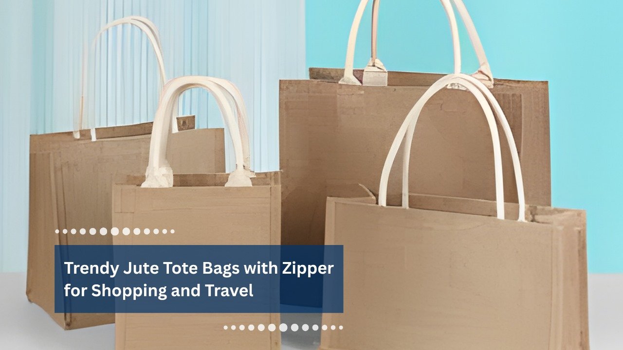Trendy Jute Tote Bags with Zipper for Shopping and Travel